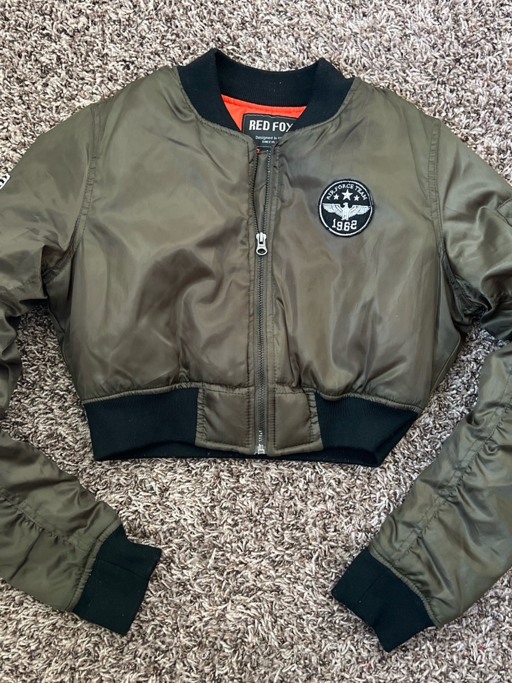 Red Fox Olive Green Cropped Bomber Jacket